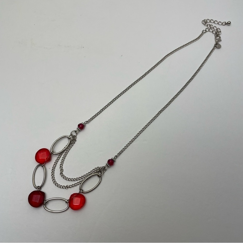 MEXX Raspberry Coloured Gem Necklace - Picture 3 of 6